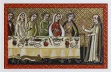 Patricia Payne, Medieval Banquet, oil and gold leaf on paper