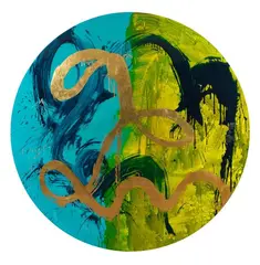 Max Gimblett, Brave New World, gesso, acrylic and vinyl polymers, ex-74 resin, waterbased size, 23.75 KT rosanoble gold leaf on canvas