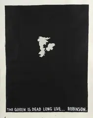 Peter Robinson, The Queen is Dead Long Live…, acrylic and oilstick on paper