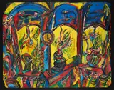 Philip Clairmont, Three Windows, oil on board