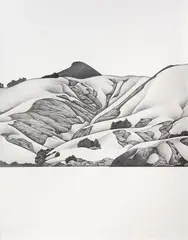 Robin White, Hills across the Harbour, graphite on paper