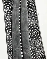 Study of a Detail of Māori Carving from a Canoe, Canterbury Museum, Christchurch by Theodorus Johannes Schoon, vintage gelatin silver print, offered Nov 2022