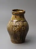 Len Castle and Theo Schoon, Stoneware Baluster Vase, mid-1950s, tenmoku and wood ash glaze, the swollen body with four Theo Schoon impressed stamps