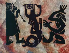 Untitled - Study with Stylized tribal Figures by Theodorus Johannes Schoon, mixed media on paper, sold Nov 2022