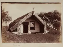 James Valentine, Carved Māori Wharepuni, albumen print