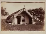 James Valentine, Carved Māori Wharepuni, albumen print