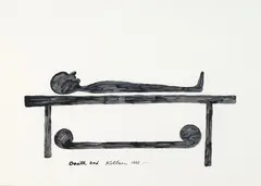 Death bed by Richard Killeen, acrylic on paper, 1995, sold Sep 2022