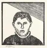 Richard Killeen, Untitled - Self-portrait, printing ink on paper, linocut, 5/1968