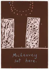 McLeavey sat here #35 by John Reynolds, oil enamel pen marker on acrylic on paper, 2011, sold Sep 2022
