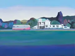 Chad Bevan, Country hotel, Manukau, oil on board, 2020