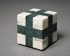 Cube 10 by John Edgar, serpentine and marble, sold Sep 2022