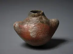 Stoneware Vase in Umber Glaze with Sea Shell Fuming (1999) by Theo Schoon and Len Castle, sold Aug 2022