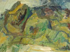Bayly’s Hill by Toss Woollaston, oil on board, sold Aug 2022