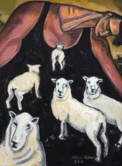 Wool Singlet by Nigel Brown, oil on board, sold Aug 2022