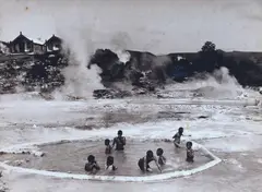 Charles Troughton Clark, Children bathing at Whakarewarewa, sepia print, c. 1925