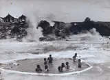 Charles Troughton Clark, Children bathing at Whakarewarewa, sepia print, c. 1925