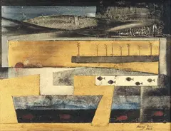 Henry Bell, Coastline, oil and metallic pigment on board