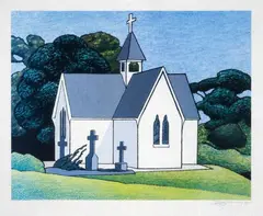 Don Binney, St Stephens Church, Parnell, colour screenprint (1989)