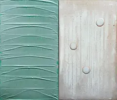 Holding Pattern by Mervyn Williams, acrylic on canvas, diptych, offered Jun 2022