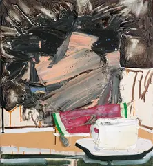 Toby Raine, Jack Nicholson Hung Over with Watermelon and Cup of Coffee, oil on canvas