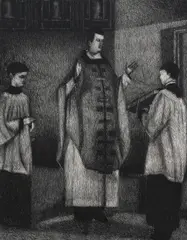 Richard Lewer, Let Us Pray, charcoal on museum board