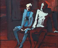 Conversation, Puhoi by Garth Tapper, oil on panel, sold Jun 2022