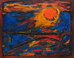 Rudolf Gopas, Sunset, Kaikoura, oil on board, c. 1960