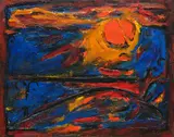 Rudolf Gopas, Sunset, Kaikoura, oil on board, c. 1960