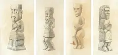 Anna Lois White, Four Studies of Tiki Figures, graphite on paper