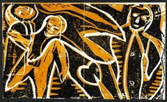 Wayne Seyb, Untitled figure study, colour linocut