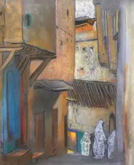 John Weeks, Untitled - Moroccan street scene, pastel on paper