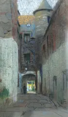 John Weeks, Untitled - European street scene, pastel on paper