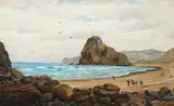Charles Blomfield, Lion Rock, Piha, oil on board