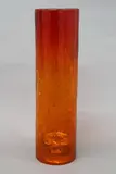 Scandinavian glass candleholder by Sweden Alsterfors Glasbruk, in two separate pieces including a bright orange glass shade and a clear glass base, sold Jun 2022