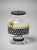 Clyde Vase by Ettore Sottsass for Egizia, screenprinted hand-blown glass, with a black wooden lid, offered Jun 2022