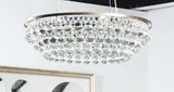 London Ochre, Arctic Pear Chandelier, polished nickel frame with two tiered rim of clear glass drops