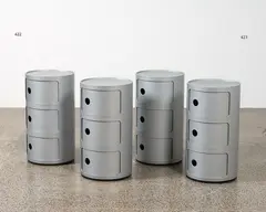 Two Componibili units by Anna Castelli for Kartell, originally designed in 1969, these examples contemporary and in silver; three units mounted together each with sliding d, sold Jun 2022