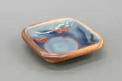 Merilyn Wiseman, Small square dish, wood-fired stoneware with mashiko-rock brushwork, c. 1986
