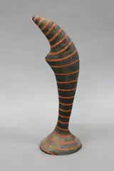 Terracotta sculpture by Boris Rubenstein, of abstract form, with black bands decoration, sold Jun 2022