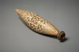 Len Castle, Large hanging bottle vase, iron oxide washed stoneware with impressed koru decoration