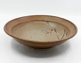 Len Castle, Large Bowl, stoneware with dark shino-type glaze and gestural wax-resist decoration