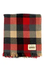 Roslyn textiles, Glencoe Rug, with a checked pattern in red, black, grey, and beige