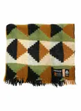 Mosgiel Woollens Ltd, Manatunga travel rug, with a tukutuku panel pattern in sage green, orange-brown, black, and white (washed)