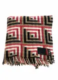 Mosgiel Woollens Ltd, Manatunga travel rug, with a tukutuku panel pattern in magenta, brown, black, and white