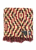 Mosgiel Woollens Ltd, Manatunga travel rug, with a tukutuku panel pattern in magenta, beige, and dark brown (A/F)
