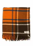 Kaiapoi textiles, Early travel rug, with a tartan design in orange, brown, blue and white