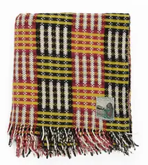 Early Manatunga travel rug with a tukutuku by Roslyn Dunedin textiles, panel pattern in magenta, black, yellow, and white, sold Jun 2022