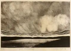 Marilynn Webb, Lake Mahinerangi I, monoprint, proof