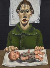 Viky Garden, Girls and Dolls, oil on hessian mounted to board