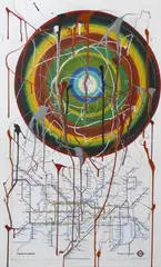 Shona Moller, Porihita Tube Series, oil on found map